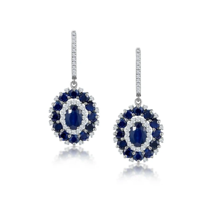 2.85ct Sapphire Asteria Diamond Drop Earrings In 18K White Gold 1 2.85ct Sapphire Asteria Diamond Drop Earrings In 18K White Gold