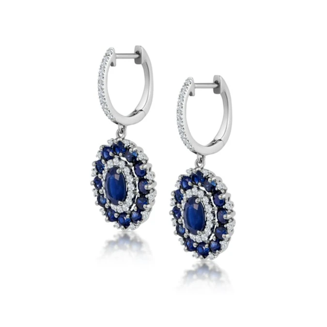 2.85ct Sapphire Asteria Diamond Drop Earrings In 18K White Gold 2 2.85ct Sapphire Asteria Diamond Drop Earrings In 18K White Gold - Image 2