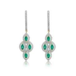 1.10ct Emerald Asteria Collection Diamond Drop Earrings In 18K Gold