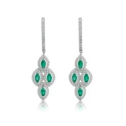 1.10ct Emerald Asteria Diamond Drop Earrings In 18K White Gold