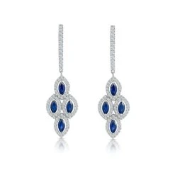 1.45ct Sapphire Asteria Diamond Drop Earrings In 18K White Gold