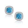 3ct Blue Topaz Asteria Diamond Halo Earrings In 18K White Gold