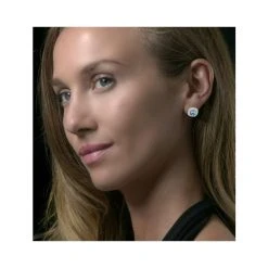 3ct Blue Topaz Asteria Diamond Halo Earrings In 18K White Gold 7 3ct Blue Topaz Asteria Diamond Halo Earrings In 18K White Gold -The Diamond Store DE24 BTh