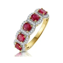 Ruby And Diamond Halo 5 Stone Asteria Ring In 18K Gold
