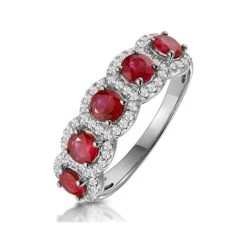 Ruby And Diamond Halo 5 Stone Asteria Ring In 18K White Gold