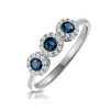 Sapphire And Lab Diamond Halo Trilogy Ring 9K White Gold - Asteria