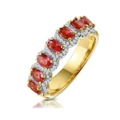 Ruby And Diamond Halo Eternity Ring In 18K Gold - Asteria Collection