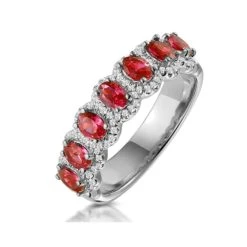 Ruby And Diamond Halo Eternity Ring In 18KW Gold - Asteria Collection