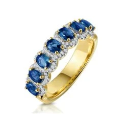 Sapphire And Diamond Halo Eternity Ring 18K Gold - Asteria Collection