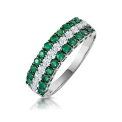 Emerald And Diamond Triple Row Asteria Eternity Ring In 18K W Gold