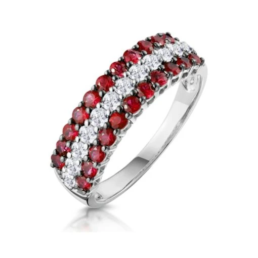 Ruby And Diamond Triple Row Asteria Eternity Ring In 18K White Gold -The Diamond Store DR69 R 01w