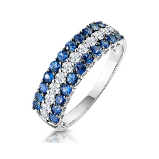 Sapphire And Lab Diamond Triple Row Eternity Ring Asteria 9KW Gold 4 Sapphire And Lab Diamond Triple Row Eternity Ring Asteria 9KW Gold -The Diamond Store DR69 S 01w 1