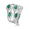 Emerald And Diamond Halo Statement Ring 18KW Gold - Asteria Collection