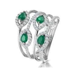 Emerald And Diamond Halo Statement Ring 18KW Gold - Asteria Collection