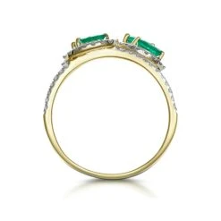 Emerald And Diamond Halo Statement Ring 18K Gold - Asteria Collection -The Diamond Store DR70 E 02