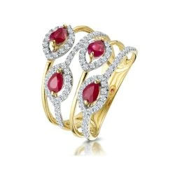 Ruby And Diamond Halo Statement Ring In 18K Gold - Asteria Collection