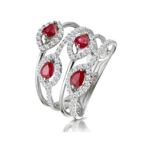 Ruby And Diamond Halo Statement Ring In 18KW Gold - Asteria Collection -The Diamond Store DR70 R 01w