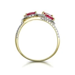 Ruby And Lab Diamond Halo Statement Ring In 9K Gold - Asteria -The Diamond Store DR70 R 02