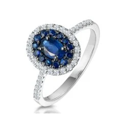 Sapphire And Diamond Double Halo Ring 18KW Gold - Asteria Collection
