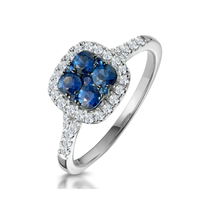 Sapphire And Lab Diamond Halo Square Ring 9KW Gold Asteria Collection 1 Sapphire And Lab Diamond Halo Square Ring 9KW Gold Asteria Collection