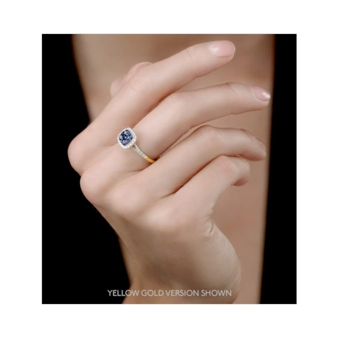 Sapphire And Lab Diamond Halo Square Ring 9KW Gold Asteria Collection 2 Sapphire And Lab Diamond Halo Square Ring 9KW Gold Asteria Collection - Image 2