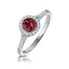 Ruby And Diamond Halo Circle Ring 18K White Gold - Asteria Collection
