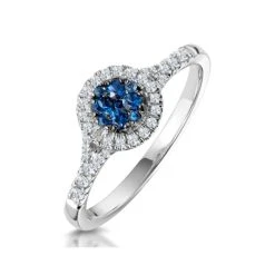 Sapphire And Lab Diamond Halo Circle Ring 9KW Gold - Asteria