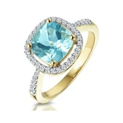 2ct Blue Topaz And Diamond Shoulders Asteria Ring In 18K Gold