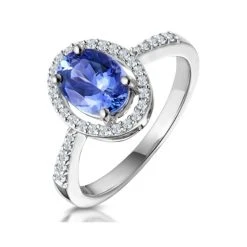 Tanzanite And Diamond Oval Halo Ring In 18KW Gold - Asteria Collection