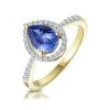 Tanzanite And Diamond Pear Halo Ring In 18K Gold - Asteria Collection
