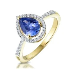 Tanzanite And Diamond Pear Halo Ring In 18K Gold - Asteria Collection