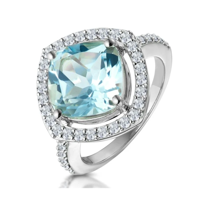 5.40ct Blue Topaz And Diamond Asteria Statement Ring In 18KW Gold 1 5.40ct Blue Topaz And Diamond Asteria Statement Ring In 18KW Gold