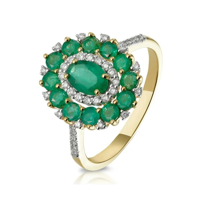 1.35ct Emerald Asteria Collection Diamond Halo Ring In 18K Gold 1 1.35ct Emerald Asteria Collection Diamond Halo Ring In 18K Gold