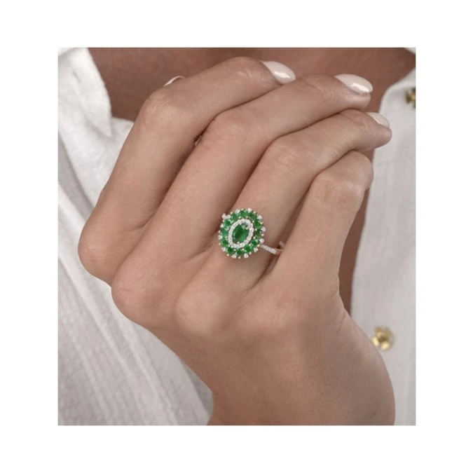 1.35ct Emerald Asteria Collection Diamond Halo Ring In 18K Gold 3 1.35ct Emerald Asteria Collection Diamond Halo Ring In 18K Gold - Image 3