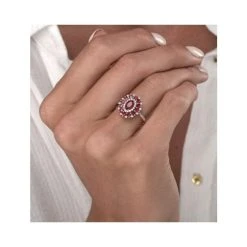 1.55ct Ruby Asteria Collection Diamond Halo Ring In 18K Gold -The Diamond Store DR87 Rh