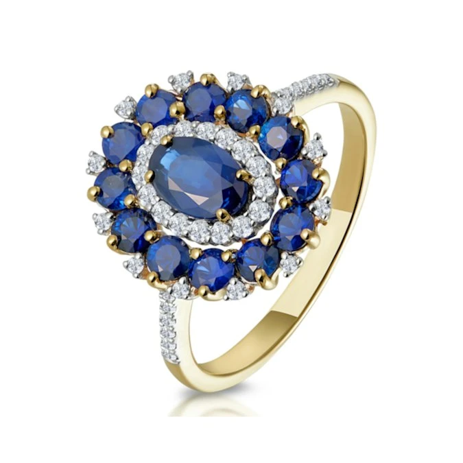 1.55ct Sapphire Asteria Collection Diamond Halo Ring In 18K Gold 1 1.55ct Sapphire Asteria Collection Diamond Halo Ring In 18K Gold