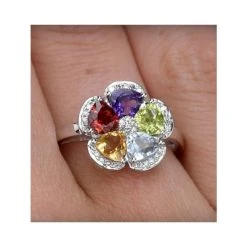 Multi Gem Flower Design Stellato Collection Ring In 9K White Gold 9 Multi Gem Flower Design Stellato Collection Ring In 9K White Gold -The Diamond Store E5905 v1