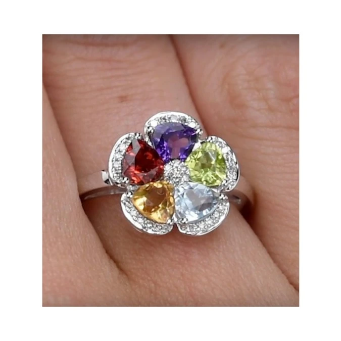 Multi Gem Flower Design Stellato Collection Ring In 9K White Gold 4 Multi Gem Flower Design Stellato Collection Ring In 9K White Gold - Image 4