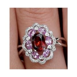 Garnet Pink Sapphire And Diamond Stellato Ring 0.14ct In 9K White Gold -The Diamond Store E5906 v1