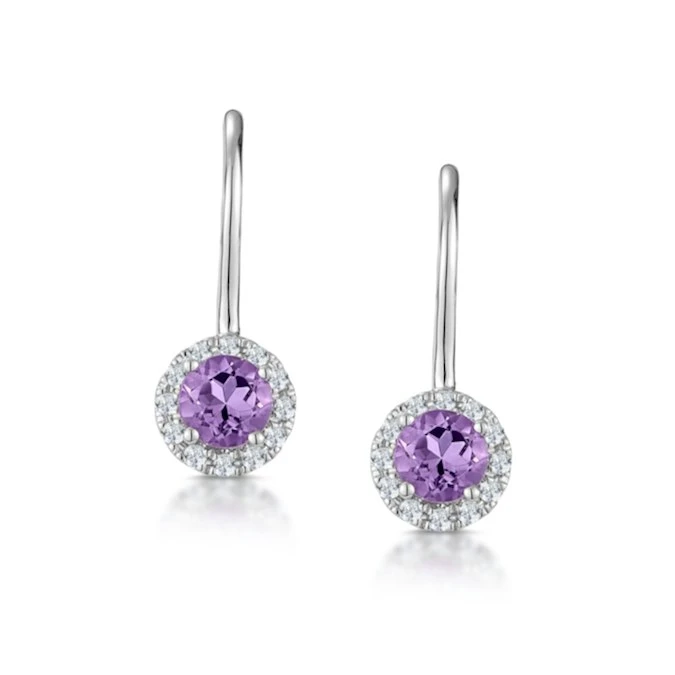Amethyst 0.57CT And Diamond 9K White Gold Earrings 1 Amethyst 0.57CT And Diamond 9K White Gold Earrings