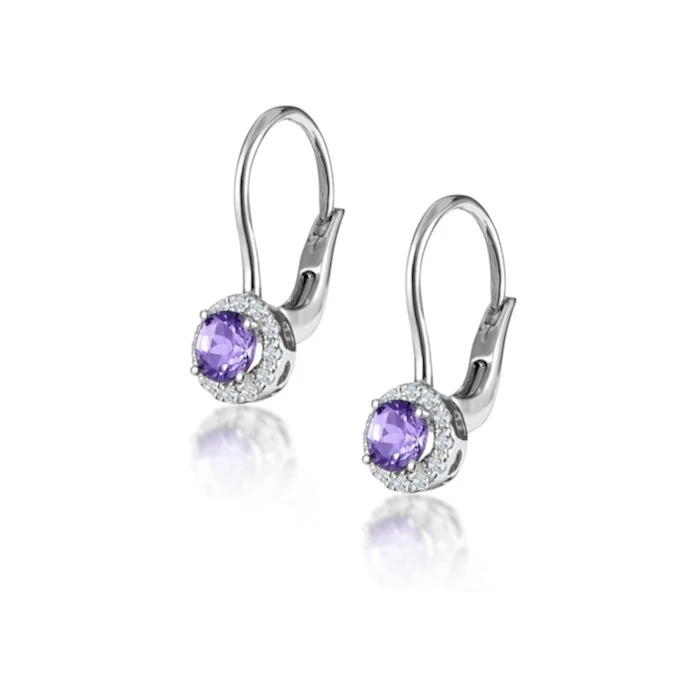 Amethyst 0.57CT And Diamond 9K White Gold Earrings 2 Amethyst 0.57CT And Diamond 9K White Gold Earrings - Image 2