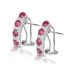 Ruby 1.30CT And Diamond 9K White Gold Earrings