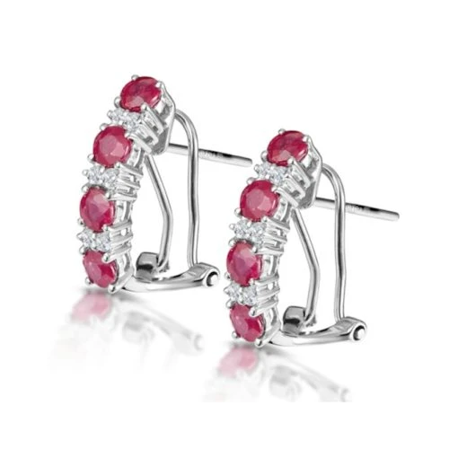 Ruby 1.30CT And Diamond 9K White Gold Earrings 3 Ruby 1.30CT And Diamond 9K White Gold Earrings -The Diamond Store F2095A