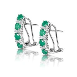 Emerald Earrings Half Huggie With Lab Diamonds Set In 925 Silver
