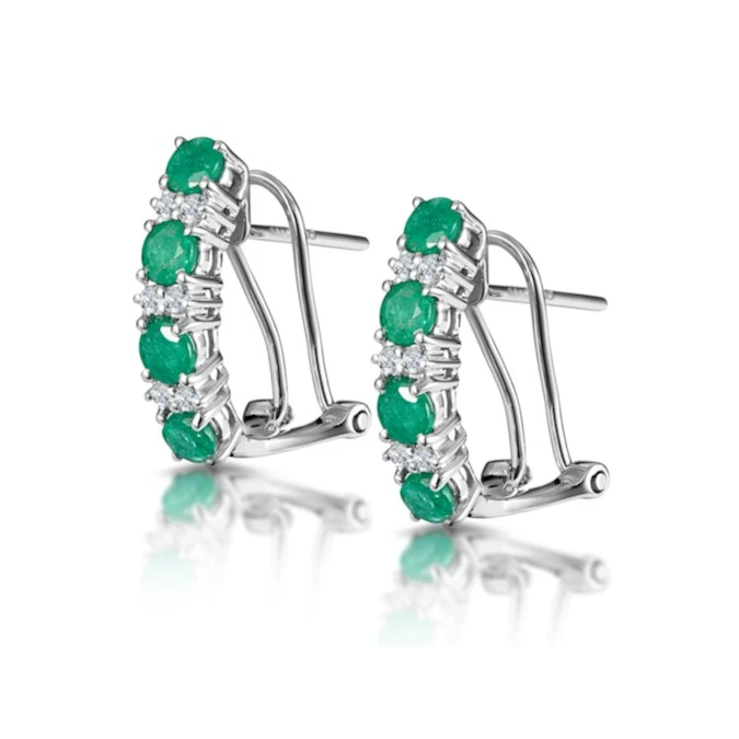 Emerald 1.10CT And Diamond 9K White Gold Earrings 1 Emerald 1.10CT And Diamond 9K White Gold Earrings