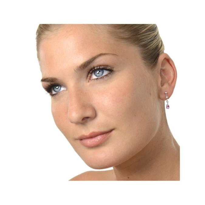 Pink Sapphire 5 X 3mm And Diamond 9K White Gold Earrings 2 Pink Sapphire 5 X 3mm And Diamond 9K White Gold Earrings - Image 2