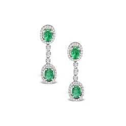 Emerald 4 X 6mm And Diamond 9K White Gold Earrings H4482