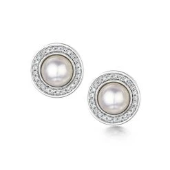 5.5mm Pearl And Diamond Stellato Earrings 0.14ct In 9K White Gold