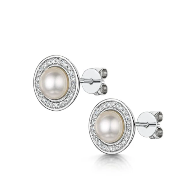 5.5mm Pearl And Diamond Stellato Earrings 0.14ct In 9K White Gold 3 5.5mm Pearl And Diamond Stellato Earrings 0.14ct In 9K White Gold - Image 3
