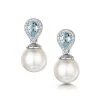 7.5mm Pearl Blue Topaz And Diamond Stellato Earrings In 9K White Gold